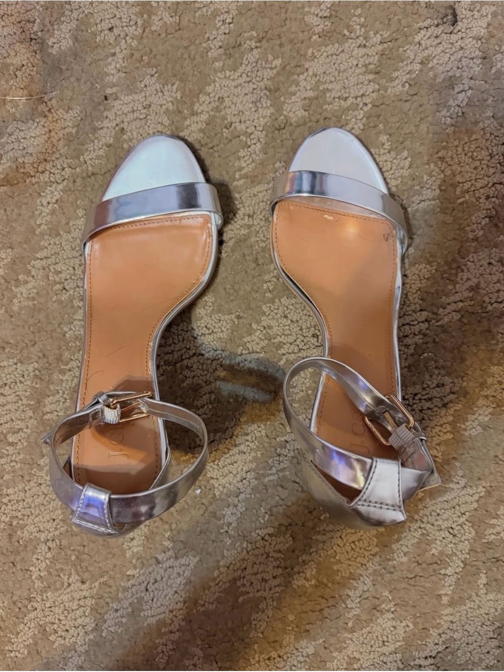 J. Crew Silver Open-Toe Ankle-Strap Heels